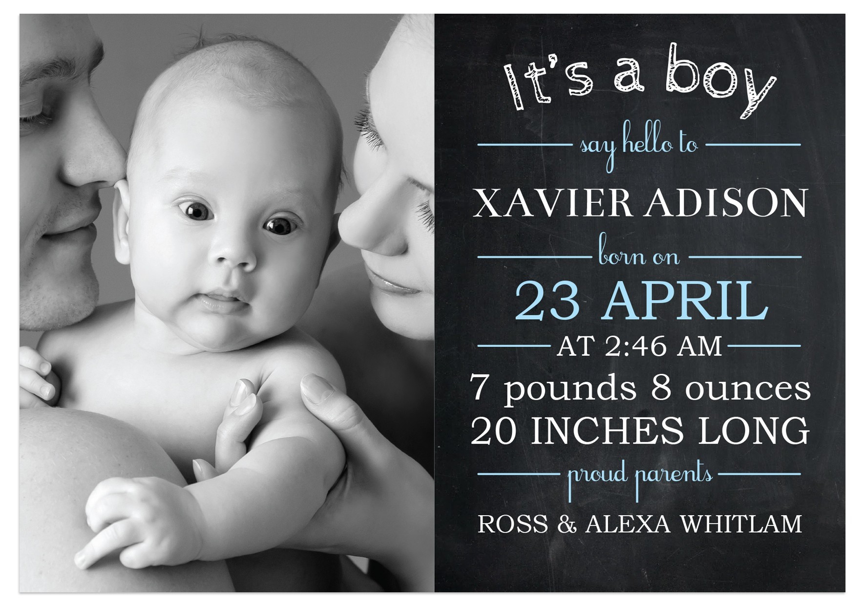 Blackboard Boy Birth Announcement Cards