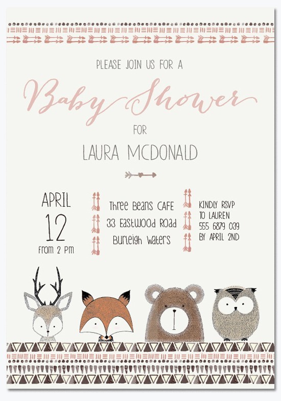Boho Forest Animals Baby Shower Invitations