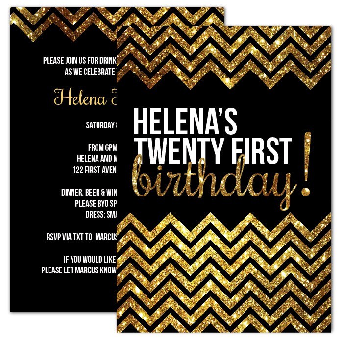 Chevron Glitter 21 Birthday Invitations
