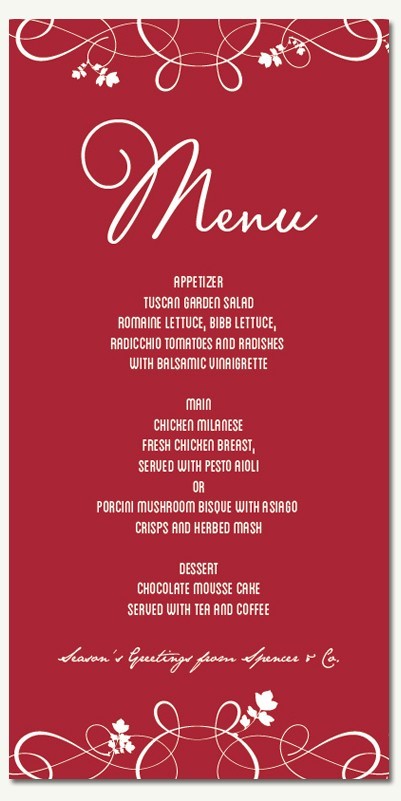 Christmas Spirit Menu