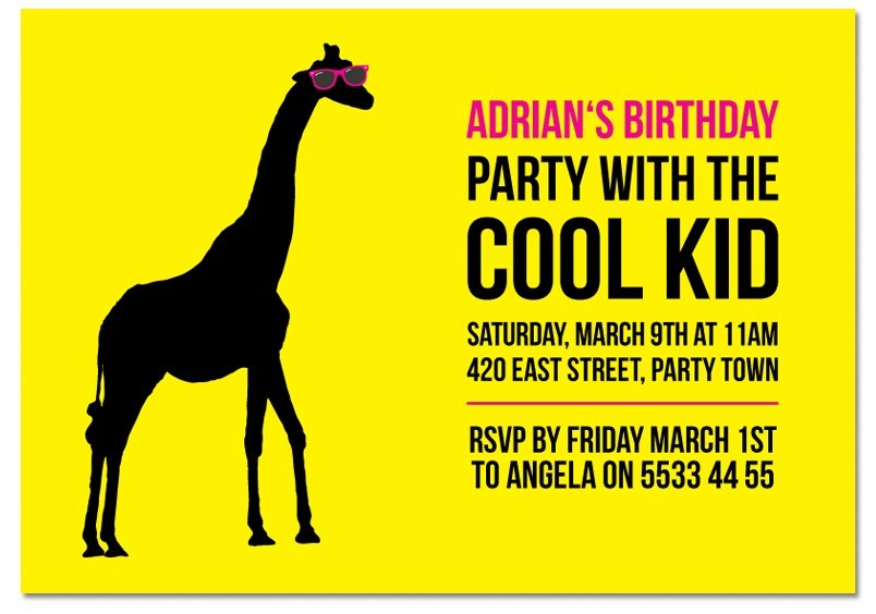  Cool Kid Giraffe Birthday Invitations