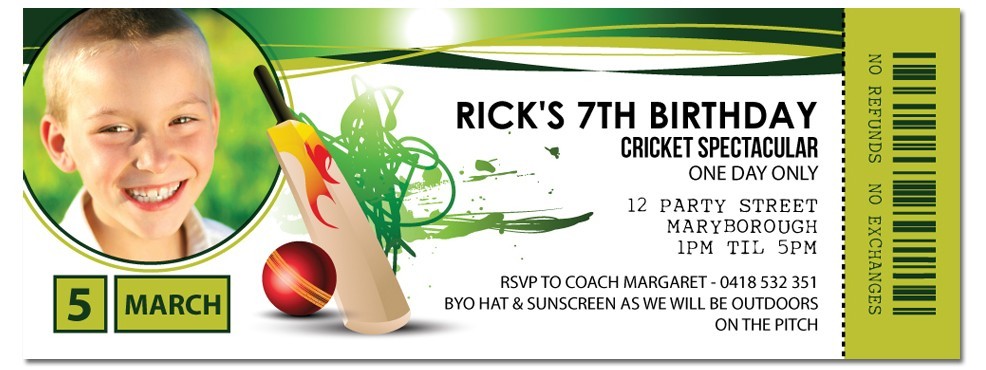 Cricket Ticket Invitations