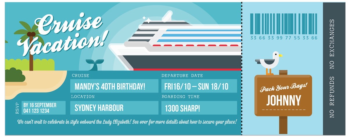 Cruise Vacation Birthday Invitations
