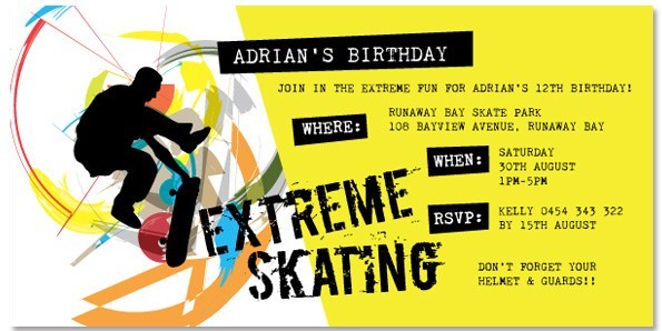 Extreme Skating Birthday Invitations