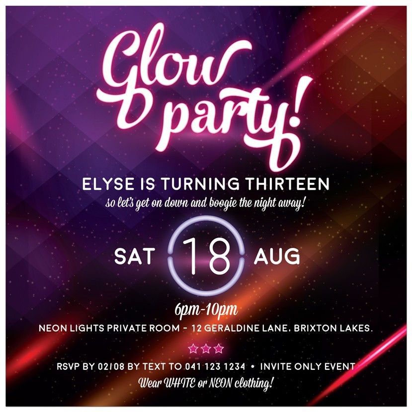 Glow Party Birthday Invitations