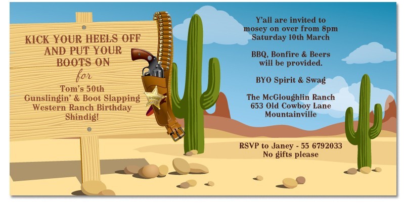 Gunslinger Themed Invitations