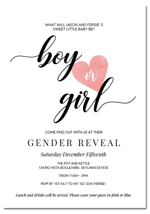 He or She Gender Reveal Baby Shower Invitations