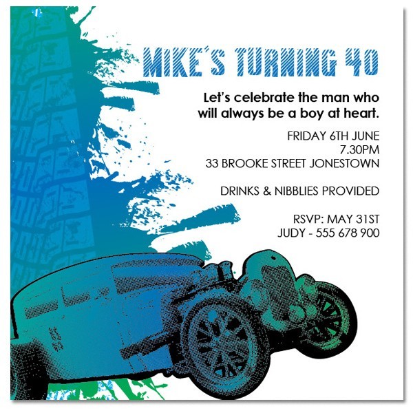 Hotrod Car Birthday Invitations