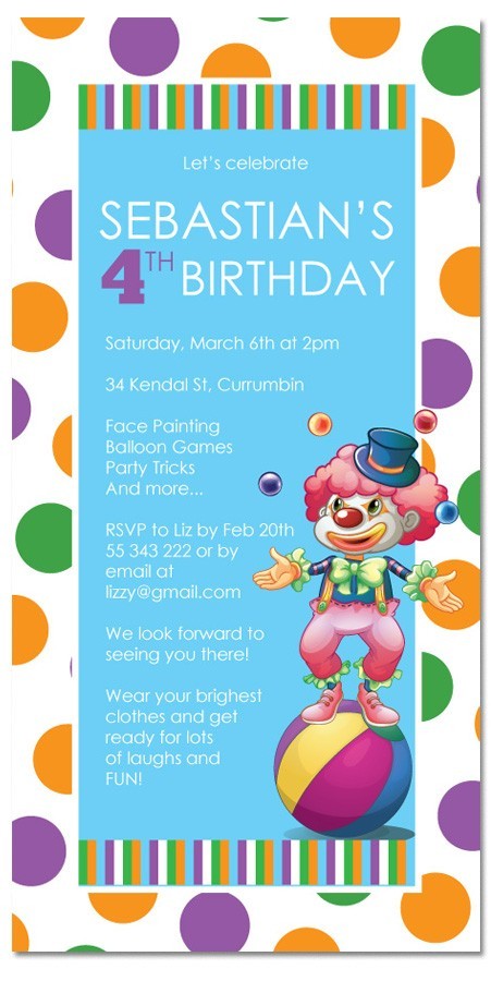 Juggling Clown Birthday Invitations