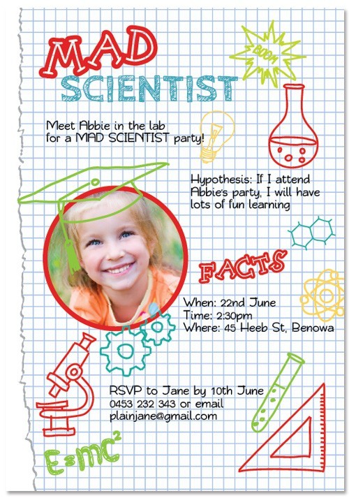 Mad Scientist Party Birthday Invitations