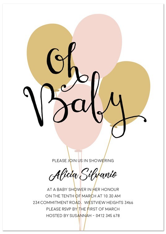 O Baby Balloons Baby Shower Invitations