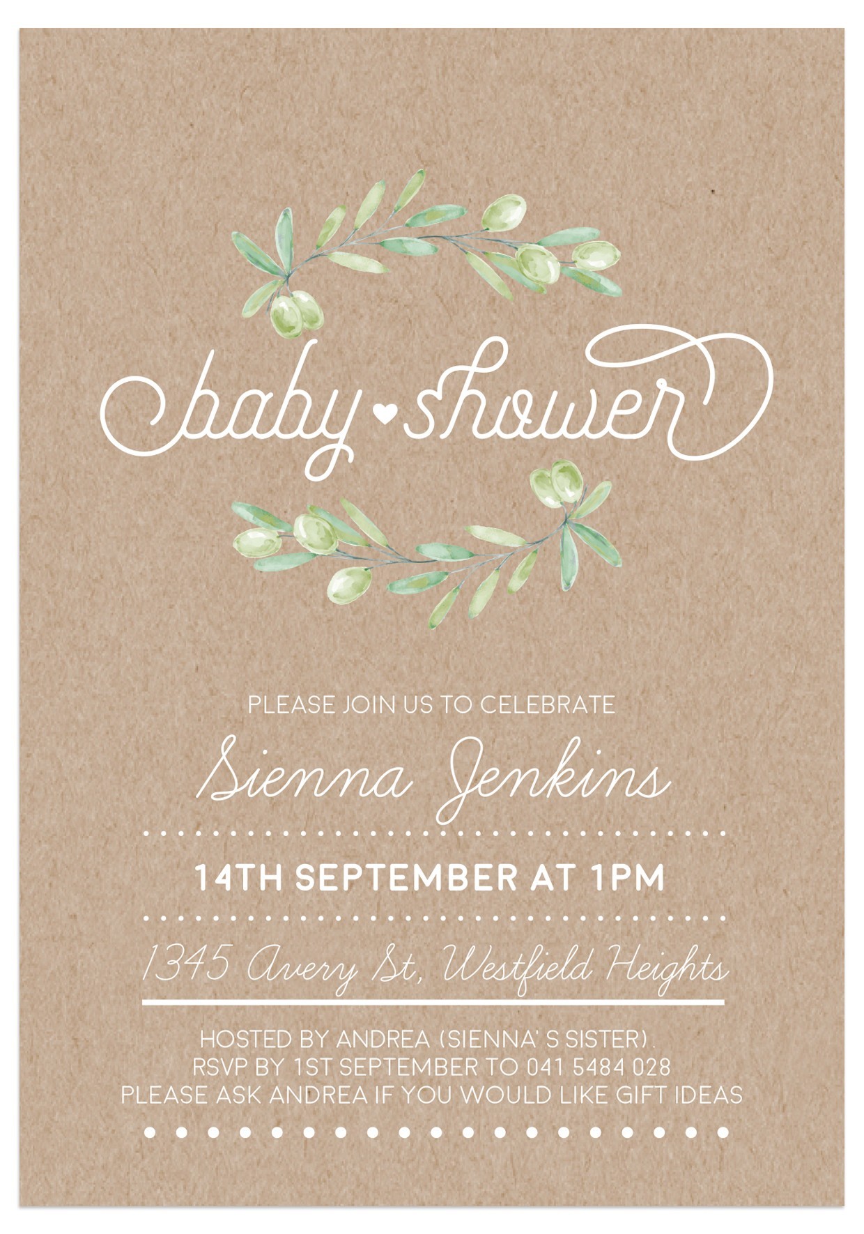 Olive Baby Shower Invitations