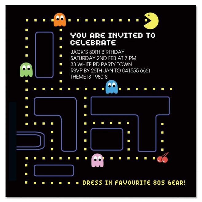 Pacman Birthday Invitations