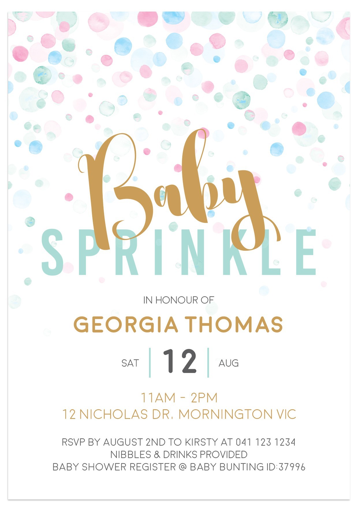 Pastel Sprinkle Baby Shower Invitations