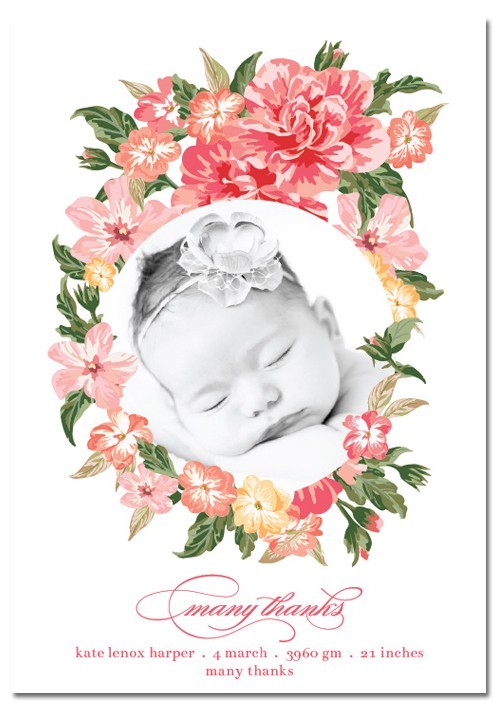 Pink Flowers Birth Announcement Cards