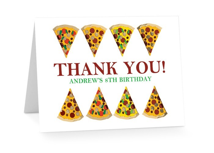 Pizza Party Birthday Thank You Cards
