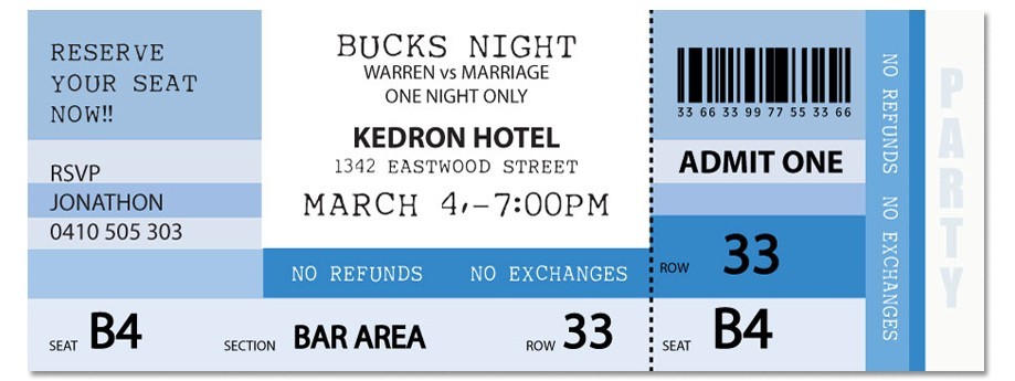 Ticket Bucks Night Invitations