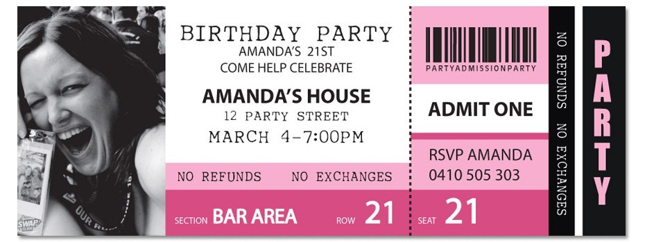 Ticket Large Photo Invitations