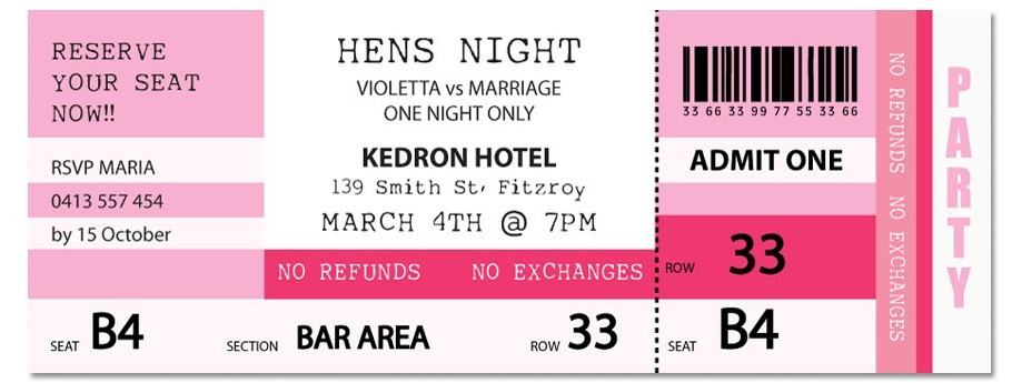 Ticket Hens Night Invitations