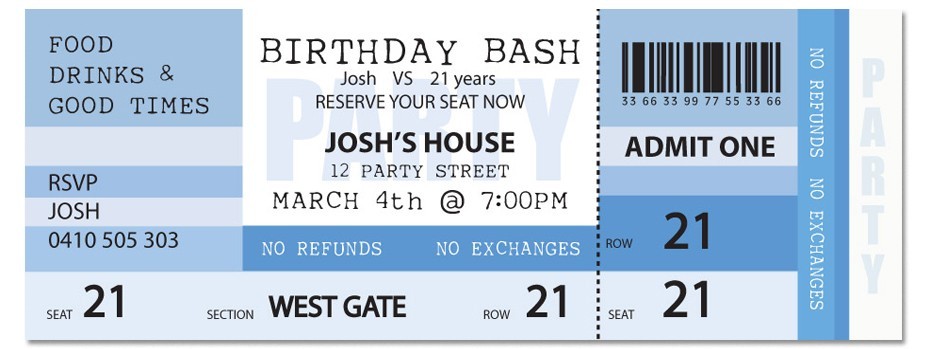 Ticket Birthday Invitations