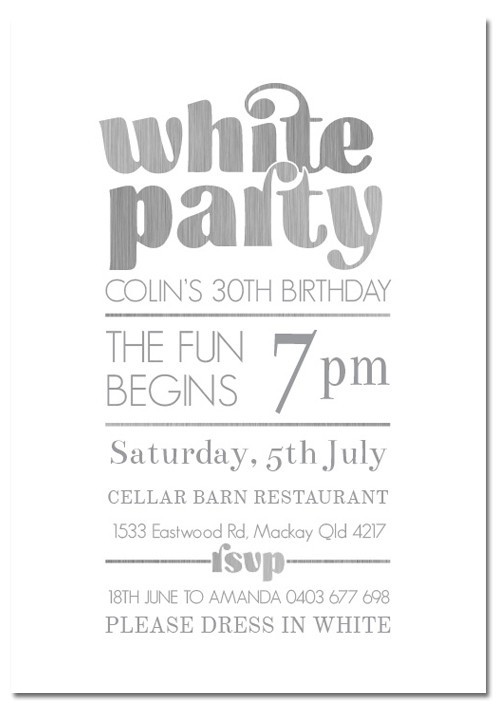 White Party Birthday Invitations