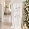Affection fabric wedding welcome sign at a reception entrance with white roses and candles