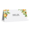 Citrus wedding placecard with watercolour oranges and blossom, printed in Australia