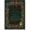 Bird Wreath Christmas invitation, a painted holly wreath and robin on deep green, printed in Australia