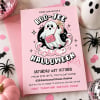 Boojee Halloween invitations styled with a pink envelope, spiders and disco balls