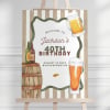 Cheers & Beers Birthday Party Welcome Sign on a timber easel against a white wall