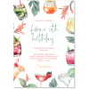 Cocktail Birthday Invitations with watercolour cocktails and tropical leaves
