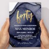 Blue and Gold Luxe 40th Birthday Invitations
