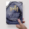 Elegant Blue and Gold 60th Birthday Invitations