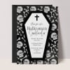 Modern skull and bones Halloween invitation on a grey background