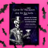 Neon cocktail party Halloween invitation styled with paper bats on pink
