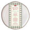 Plaid Christmas menu in sage gingham with a red bow on a stoneware plate