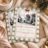 Plaid Christmas Photo Cards styled with a kraft envelope and Christmas greenery