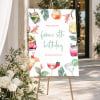 Cocktail Party Sign on a gold easel beside white flowers