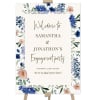 Royal Blue Florals Engagement Party Welcome Sign with royal blue and blush watercolour florals on a timber easel