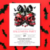 Red skull Halloween invitation styled with paper bats on red