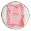 Whimsical Christmas Menus, pink and red hand-drawn Christmas menu card on a white plate