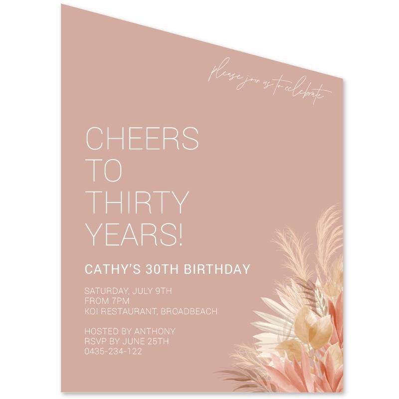 30th Birthday Invitations - Boho Angle Die Cut