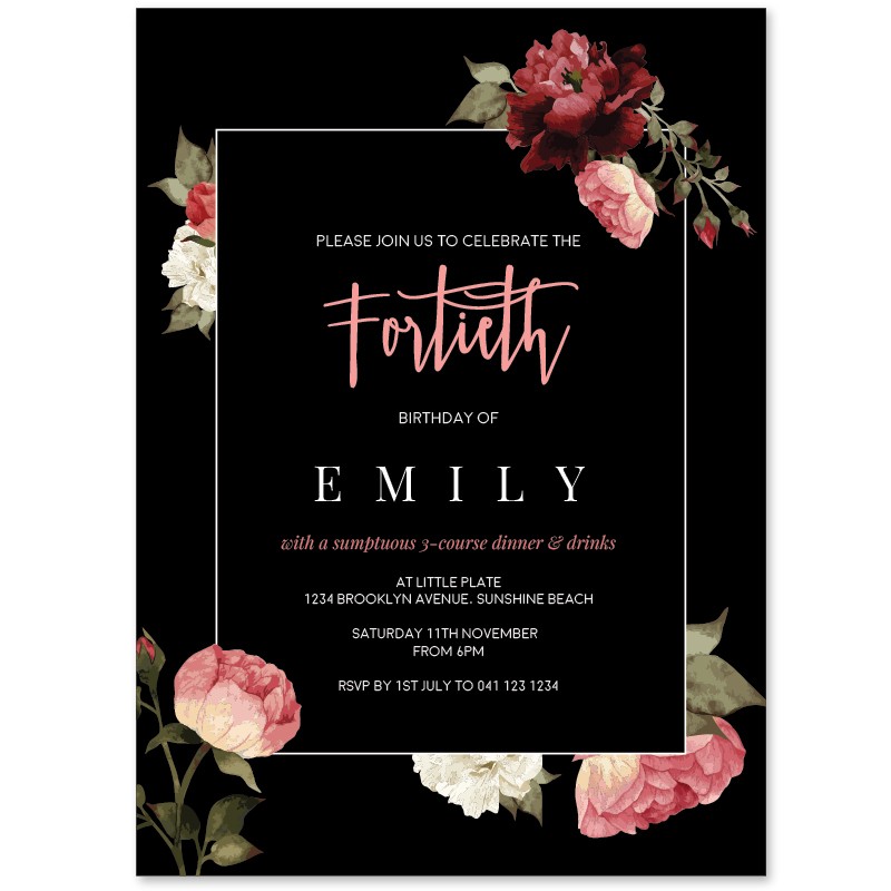 Succulent Roses 40th Birthday Invitations