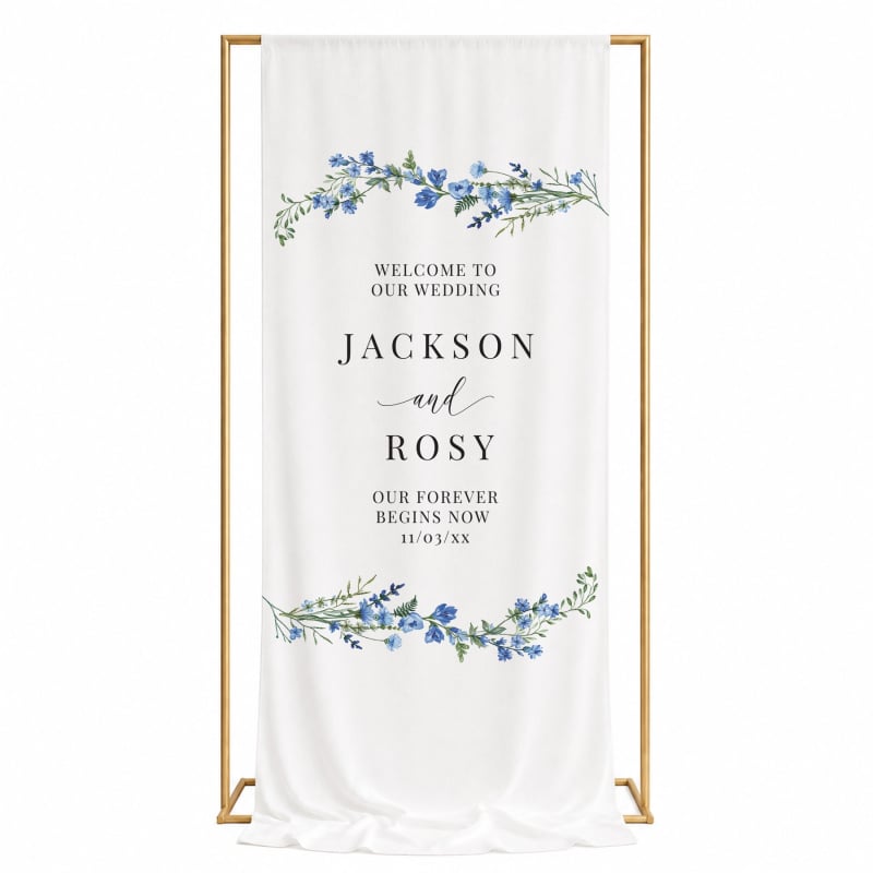 A Touch of Blue Fabric Wedding Welcome Sign
