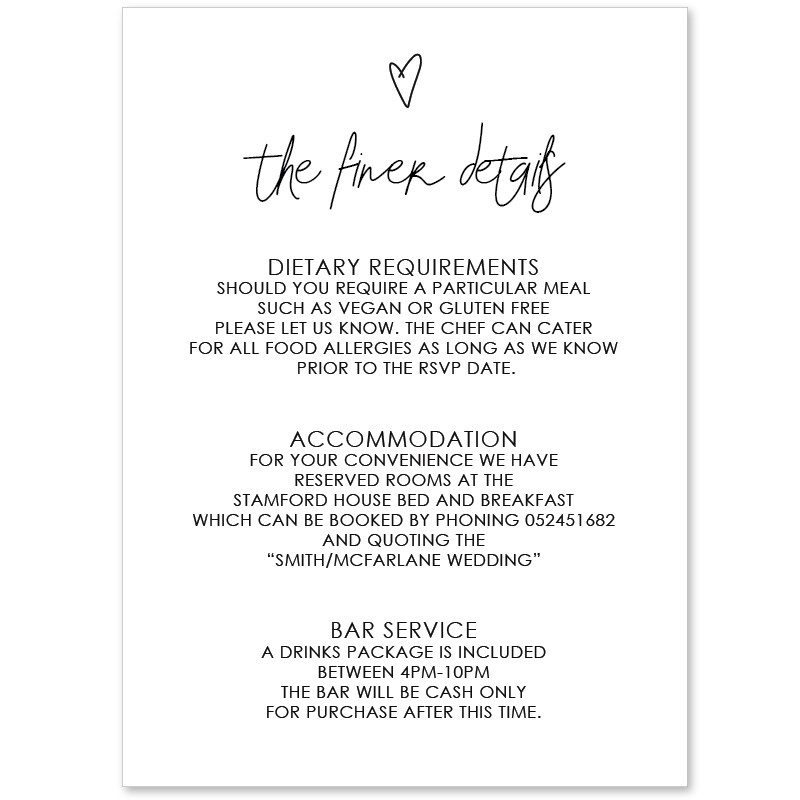 Affection Wedding Detail Card