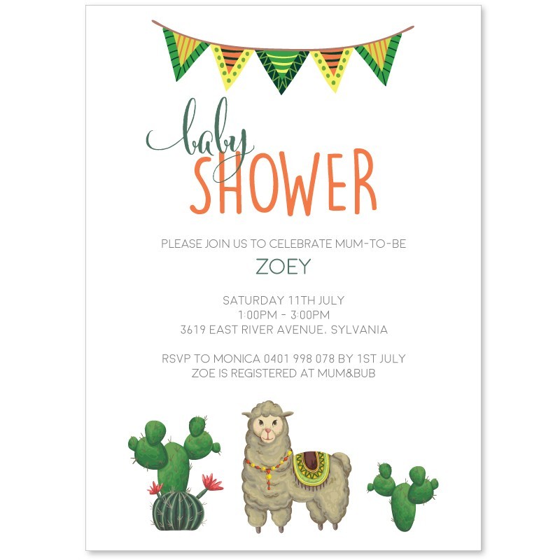 Alpaca Baby Shower Invitations