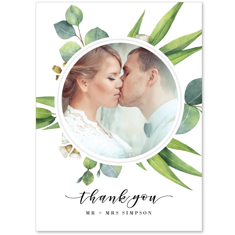 Eucalyptus Leaves Weddding Photo Thank You Card