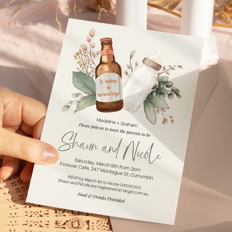 Baby Brewing Australian Greenery Baby Shower Invitations