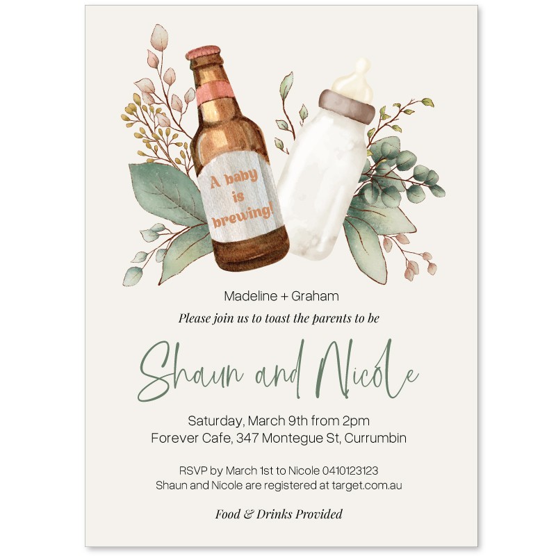 Baby Brewing Australian Greenery Baby Shower Invitations