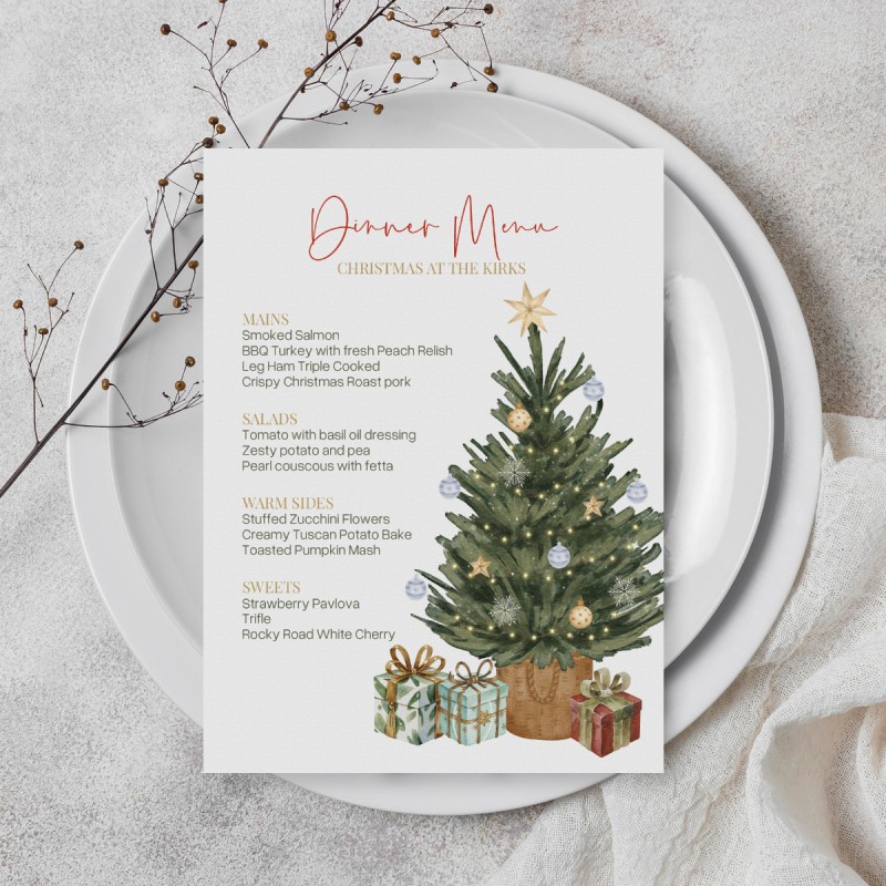 Watercolor Tree Printed Christmas Menus